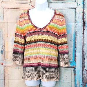 Aldomartins 3/4 sleeve patterned knit top